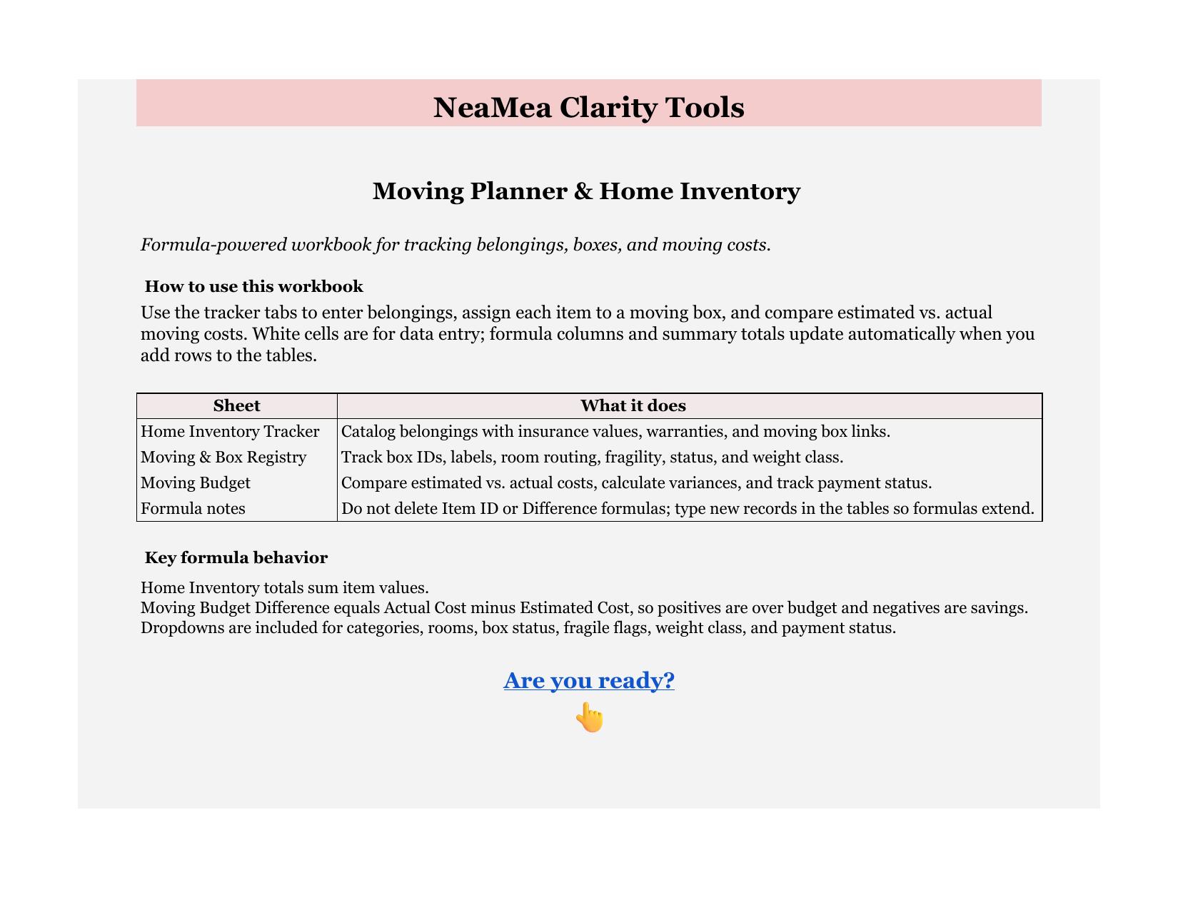 NeaMea Moving & Home Inventory Tracker — preview