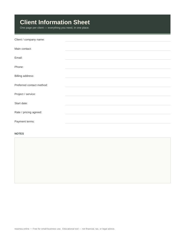 Client Information Sheet