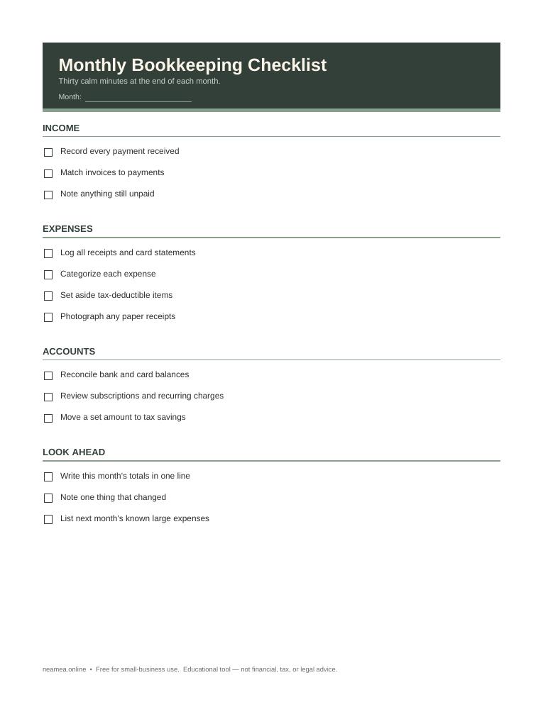 Monthly Bookkeeping Checklist